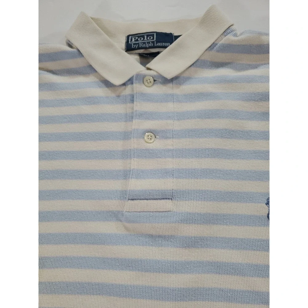 Polo Ralph Lauren Polo Shirt Mens Large White Blue Striped‎ Vintage Shirt
